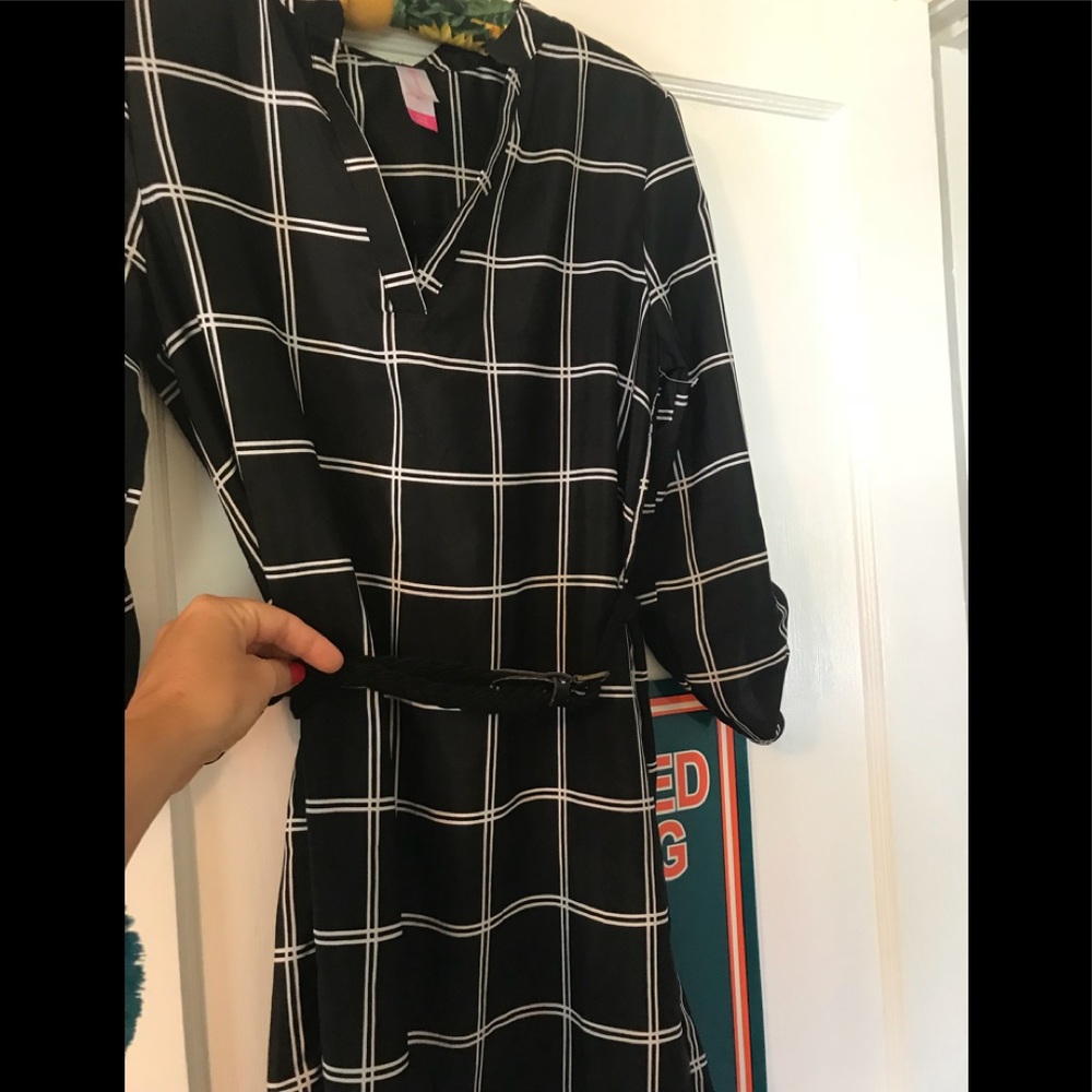 SOLD black/white plaid silky tshirt style dress
